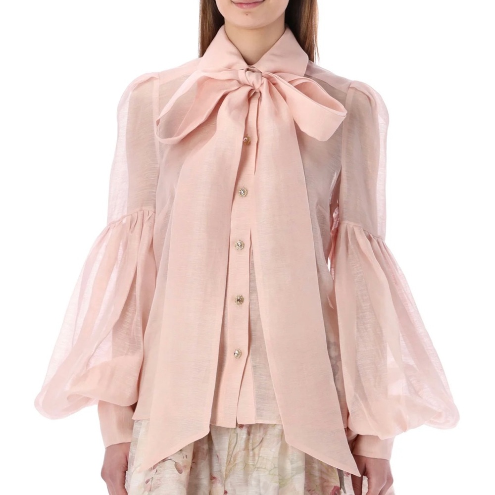 NWT Zimmermann Dancer Tie Neck Blouse Pink Size 2